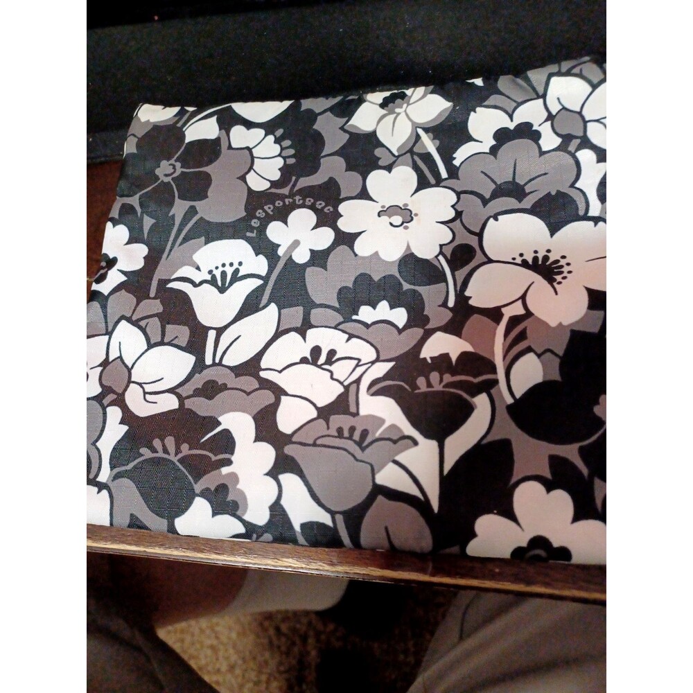 LeSportsac Shadow Blossom Floral Travel Pouch Small Blk Wite Grey